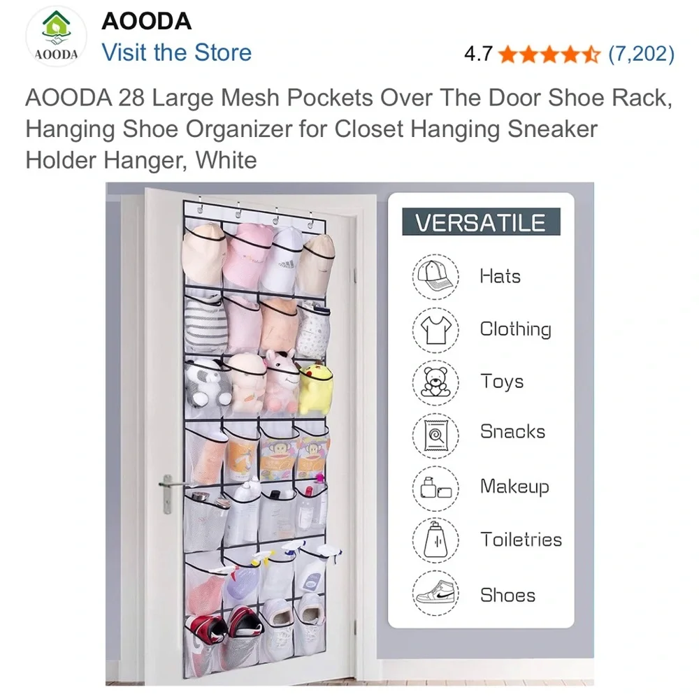 White Hanging Shoe Organizer with 28 Pockets